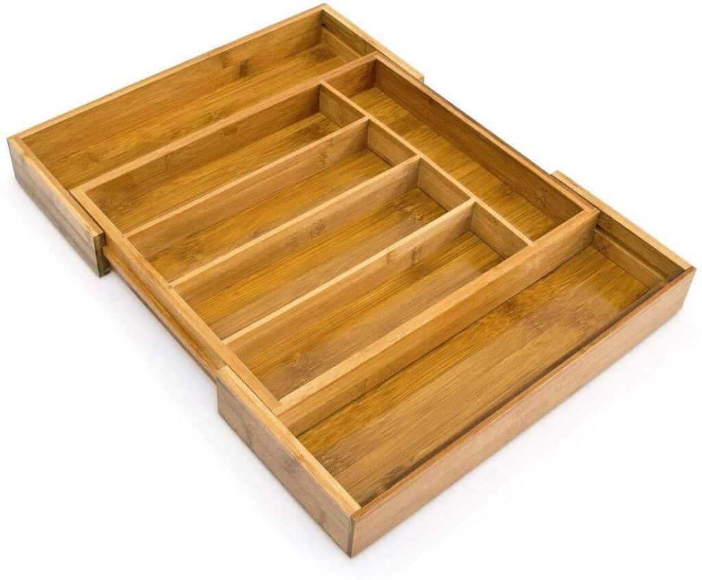 5. Relaxdays Extendable Bamboo Cutlery Tray Relaxdays Extendable Bamboo Cutlery Tray