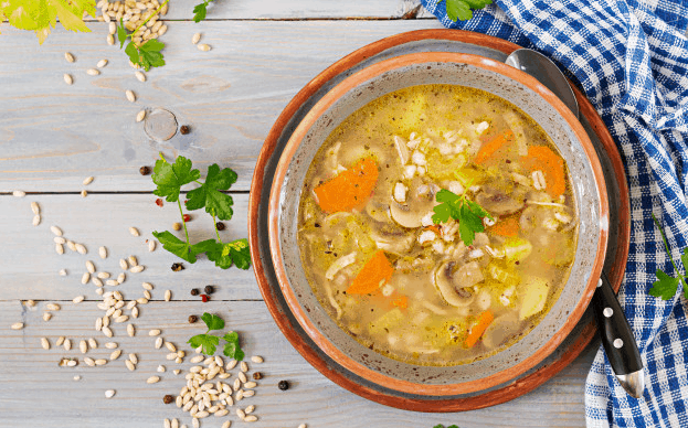 Barley and mushroom soup with pork Barley and Mushroom Soup with Pork