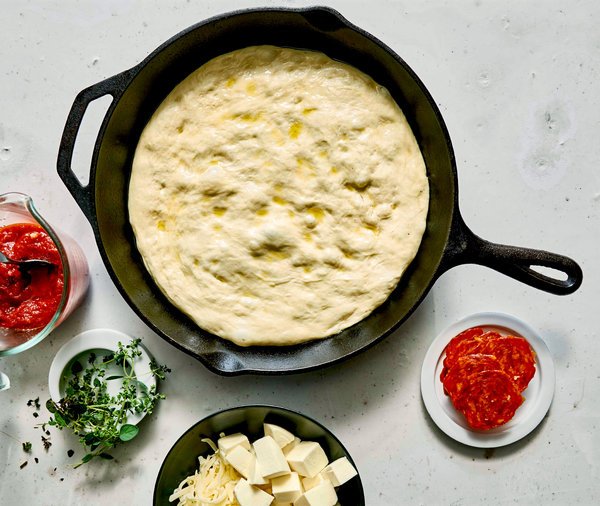 Prepare pan for dough Prepare pan for dough